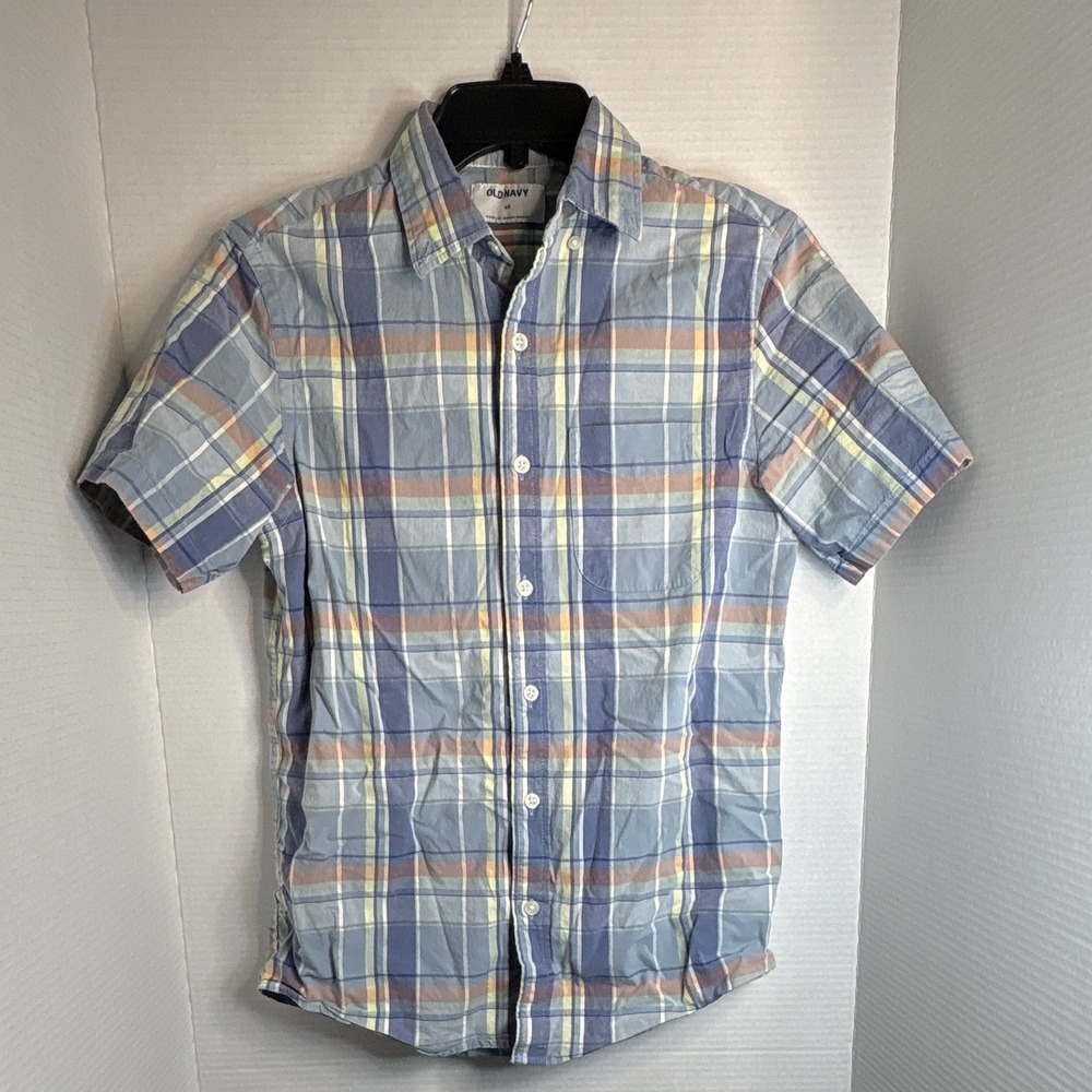 Old Navy Boys Blue Plaid Shortsleeved Button Up Shirt Size Xs